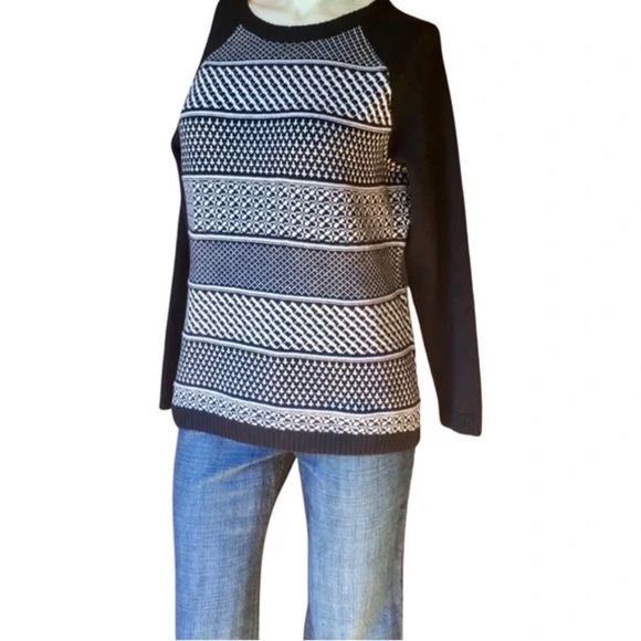 Talbots Black and White Geometric Sweater - Picture 2 of 9